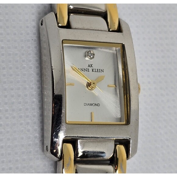 Women\'s AK Anne Klein Diamond White Dial Silver Gold Tone Bracelet Band Watch 04